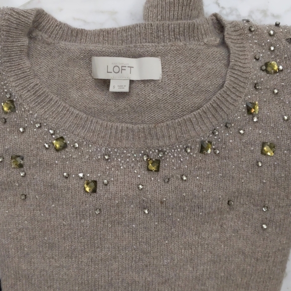 LOFT Rabbit Hair Rhinestone bling festive holiday party sweater  Small - Picture 2 of 10
